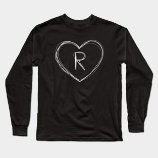 Letter R with heart frame in lineart style Long Sleeve T-Shirt